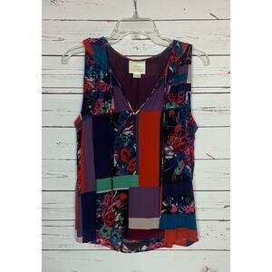 Maeve for Anthropologie Women's S Small Purple Floral Sleeveless Cute Top Blouse